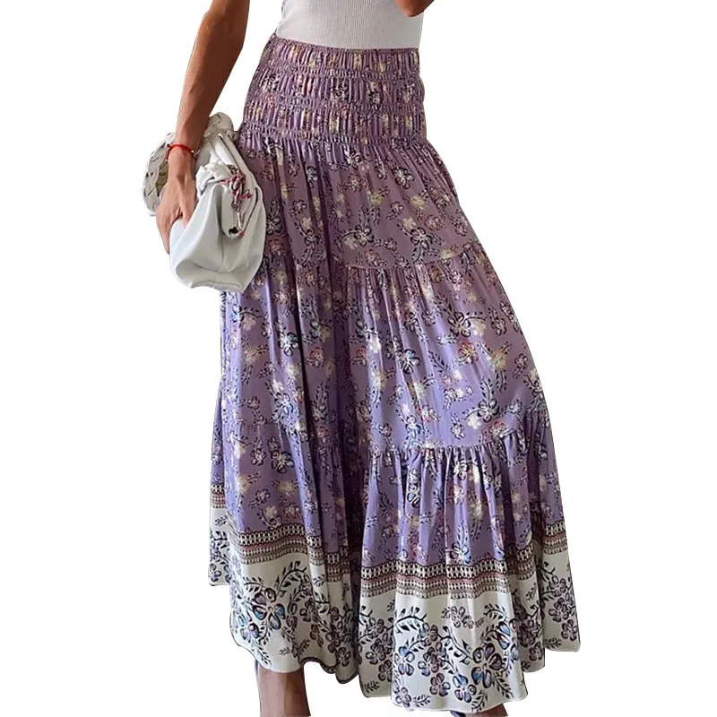 Kvinnor Kjol Hög midja Bohemian Skirts Plus Size Vintage Sexig Strand Lång för Sommarkläder 210524