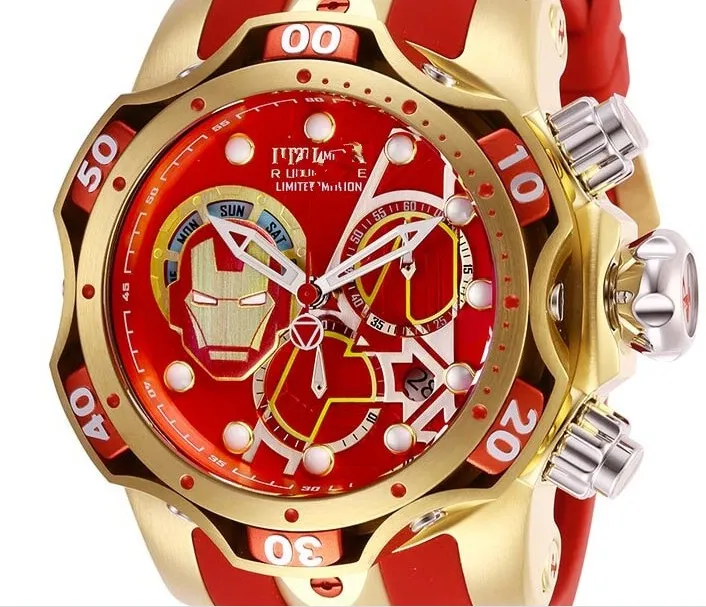 Brazylia Czerwona gumowa zegarek męski Masculino Watch Kwarc zegarki Mężczyźni Invi Ta Hollow Business Wristwatches Male Clock A1 GIF274W