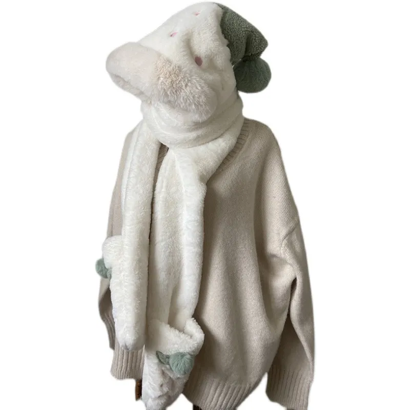 Winter Plus Fluffy Thick Fluffy Girls Hat Sciarpa Guanti Tre pezzi Berretto alla moda caldo e dolce