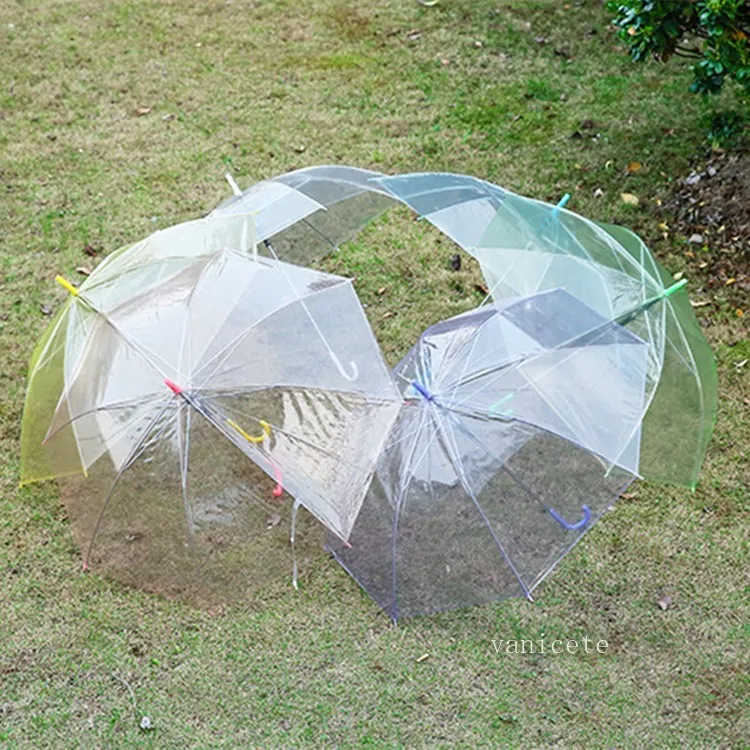 Paraguas de lluvia transparente transparente Cúpula de PVC Burbuja Lluvia Sombrilla Paraguas de fiesta de bodas Mango largo Paraguas de palo recto Por mar T2I52864
