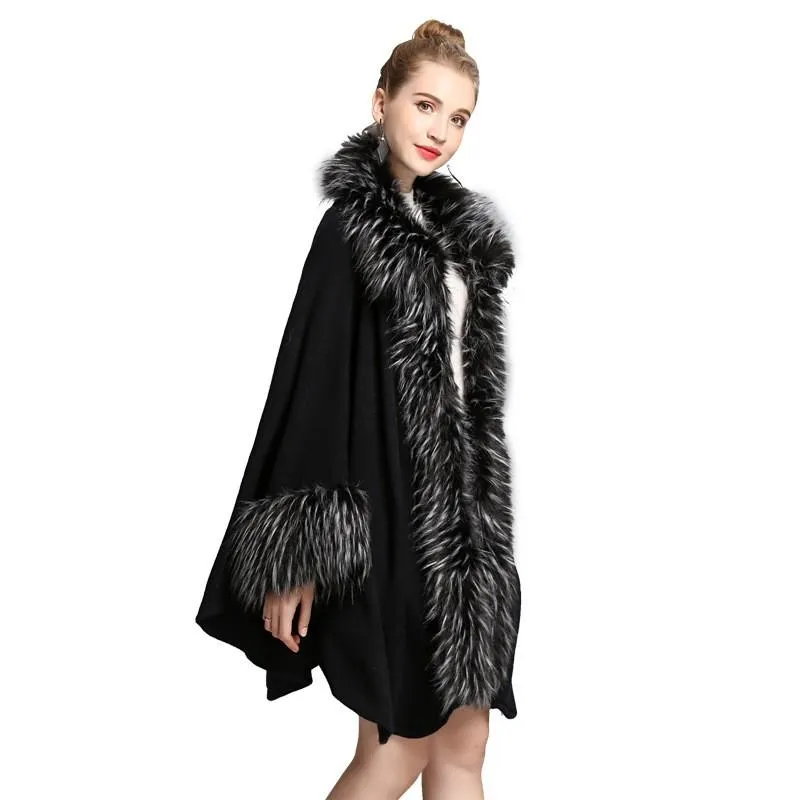 Sjaals dames luxe losse sjaal sjaal oversized bont wraps warme mode grote jas gebreide vest cloak capa con capucha winter305t
