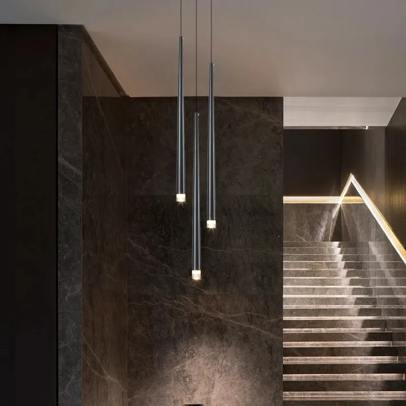 LED 긴 다운라이트 펜던트 램프 개별 창의력 현대 식당 샹들리에 계단 라이트 키친 샹들리에 바 chandelie223x