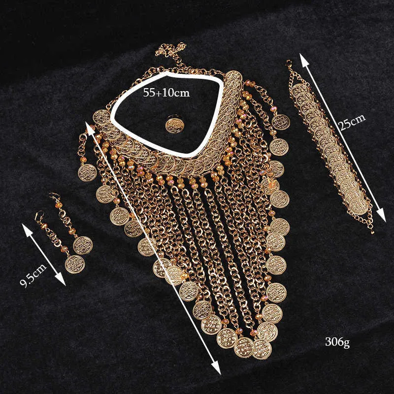 Algerian Folk Costume Jewelry Necklace Set Crystal Bead Necklace Gold Pendant Necklace Large Size Nigerian Women Jewelry Set H1022