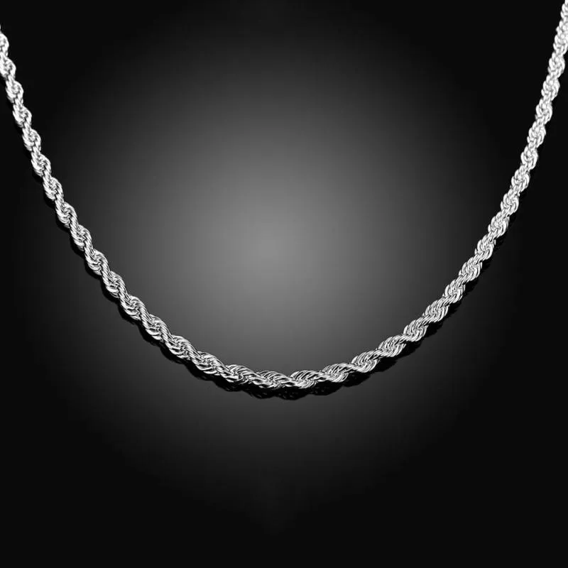 Collana in argento sterling 925 16 18 20 22 24 pollici 4mm con catena a corda le donne Uomo Moda Matrimonio Fascino Jewelry268F