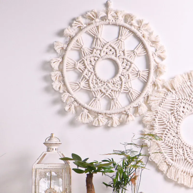 18inch Large Boho Round Macrame Wall Hanging Decor Mandala Tapestry Woven Wall Art Macrame Wedding Home Living Room Decoration 210310