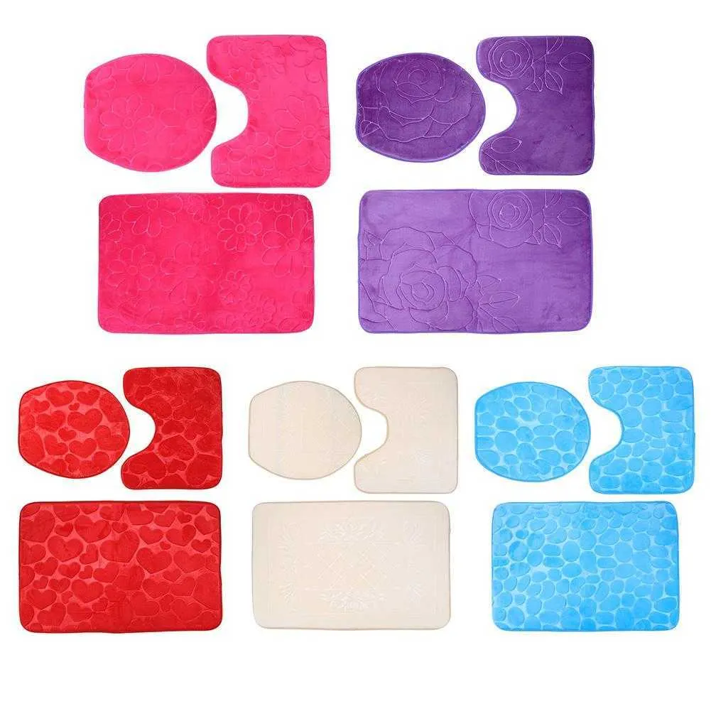 3 pièces/ensemble salle de bain tapis de bain ensemble tapis de toilette flanelle anti-dérapant tapis de douche ensemble maison couvercle de toilette couverture salle de douche tapis tapis de sol 210622