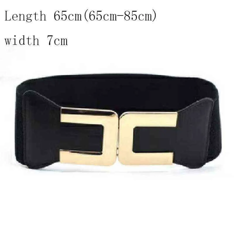 GOOWAIL 2022 New Ladies Fashion Double Buckle Design Elastic Band Belts Decorative Dress Down Jacket Black Accessories Wide Belt G220301