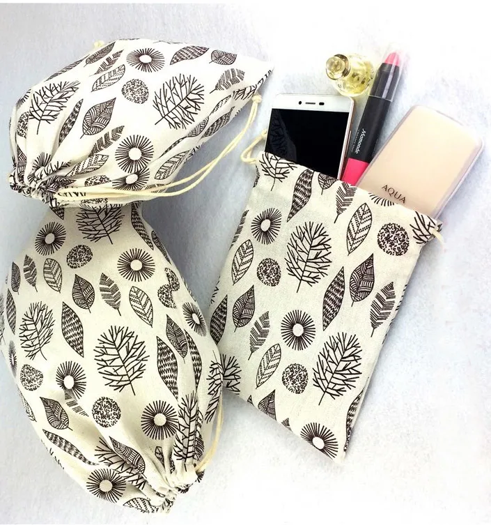 Bolsas con cordón de lino para árbol de café, 8x10cm, 9x12cm, 10x15cm, 13x17cm, paquete de 50 bolsas de regalo para joyería y maquillaje de pestañas 255J