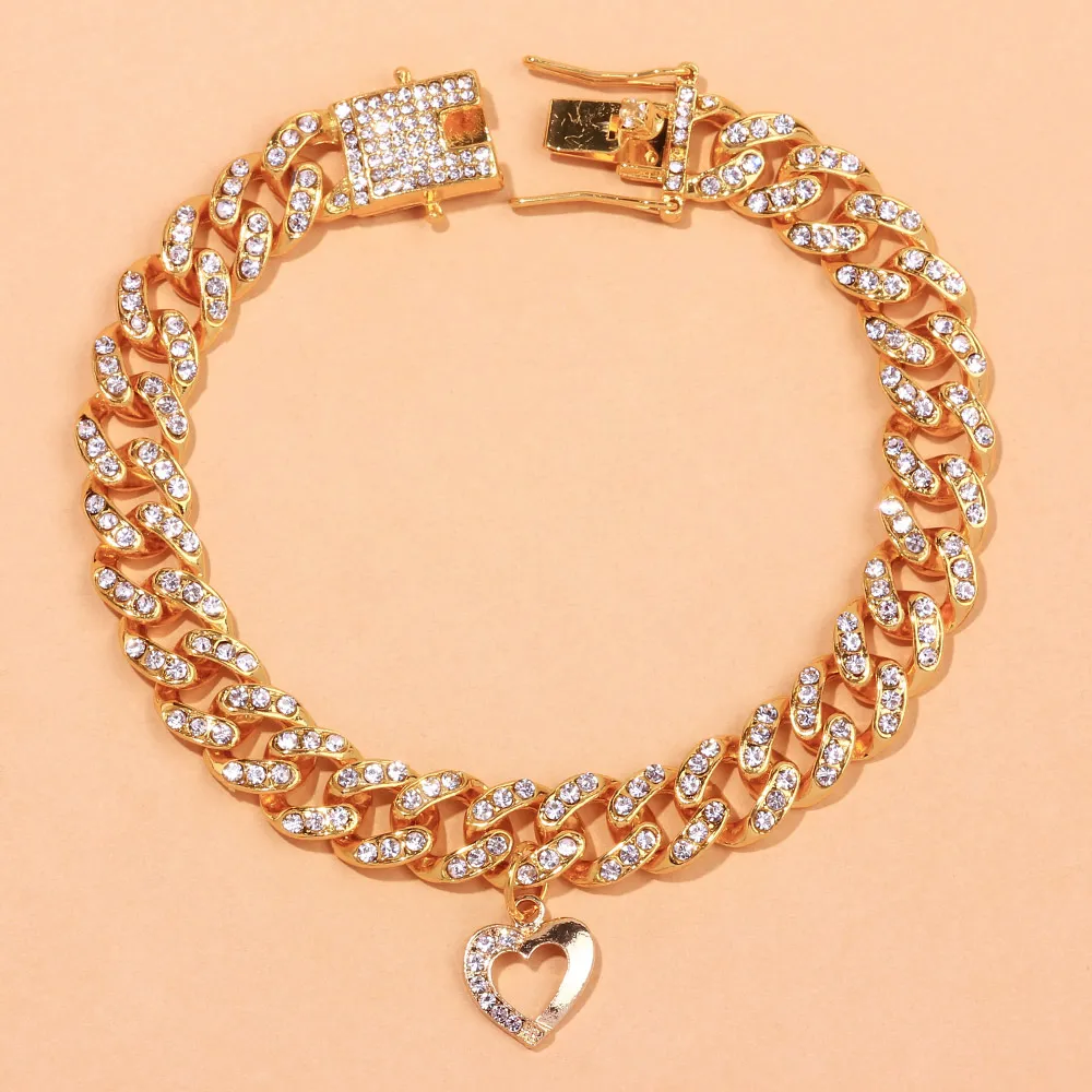 Mode été mignon gros coeur femme bracelets de cheville en gros pour femmes hommes cristal nouveau Miami Punk cubain lien chaîne de cheville glacé