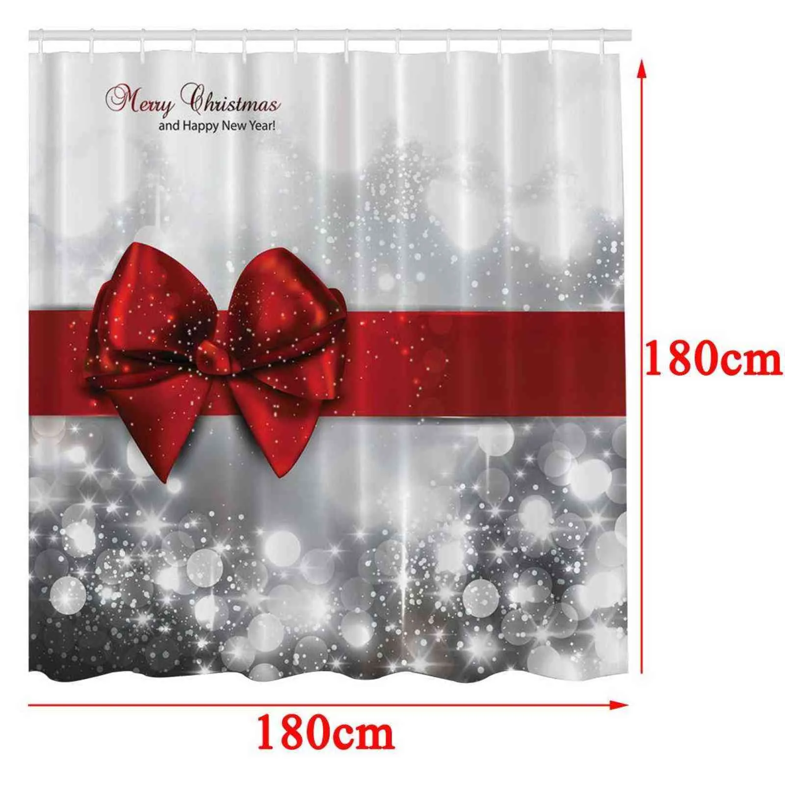Noël noeud papillon rouge imprimé 180x180cm rideau de douche piédestal tapis couvercle couverture de toilette tapis antidérapant tapis de bain ensemble salle de bain 211116