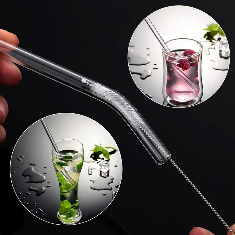 Canudos bebendo 1 conjunto reutilizável vidro transparente reto dobrado com escova limpa caixa de plástico festa de casamento fornecimento 200x
