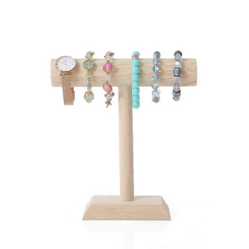 Présentoir portatif de bijoux de support de barre en T de chaîne de Bracelet en bois dur pour la vitrine de support d'organisation à la maison de collier de montre de Bracelet 2279D