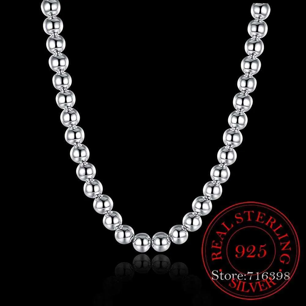 Designer-Halskette aus 925er-Sterlingsilber, 4 mm, 8 mm, 10 mm, glatte Perlen, Kugelkette für Damen, trendiger Hochzeits- und Verlobungsschmuck, Drop26782363168862