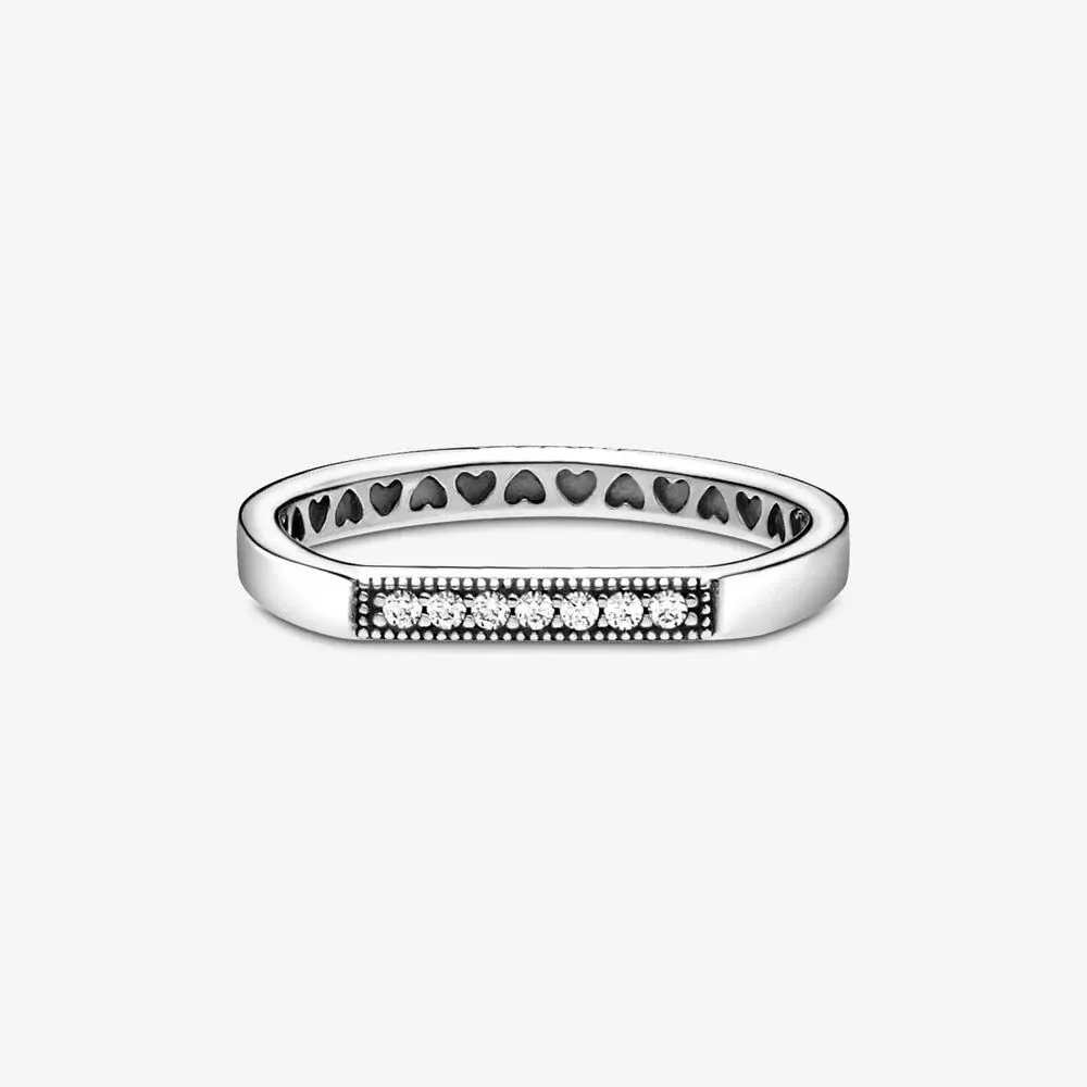 علامة تجارية جديدة 925 Sterling Silver Barkling Bar Ring Ring for Women Wedding Rings Mashion Jewelry238D