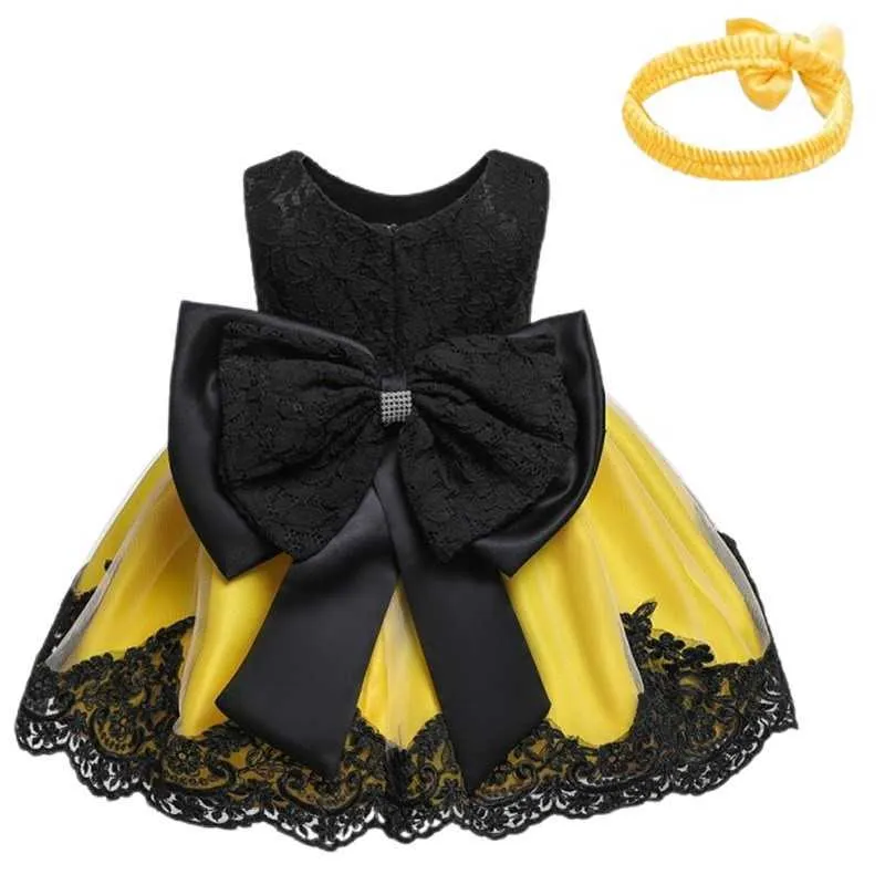 Baby Girl Chrotening Suknia Chrzest Ubrania Born Princess Party Dress Z Pałąkiem Kids Kostium E8349 210610