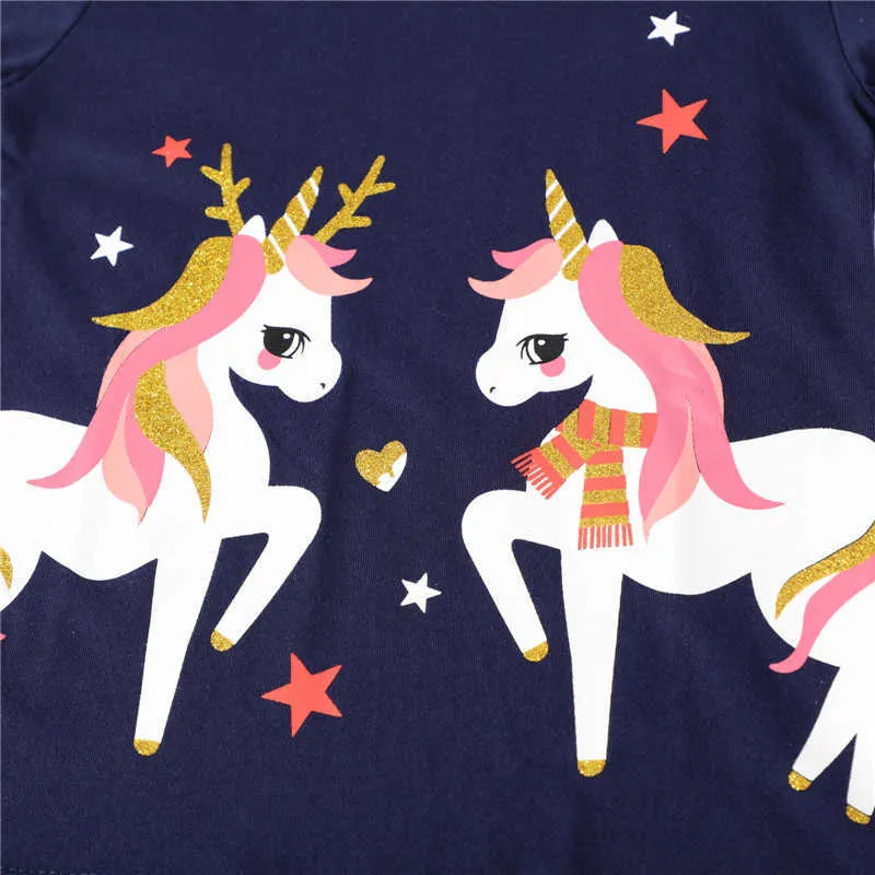 Springende meter aankomst print unicorns girls t-shirts katoen kinderen zomer Tees tops 210529