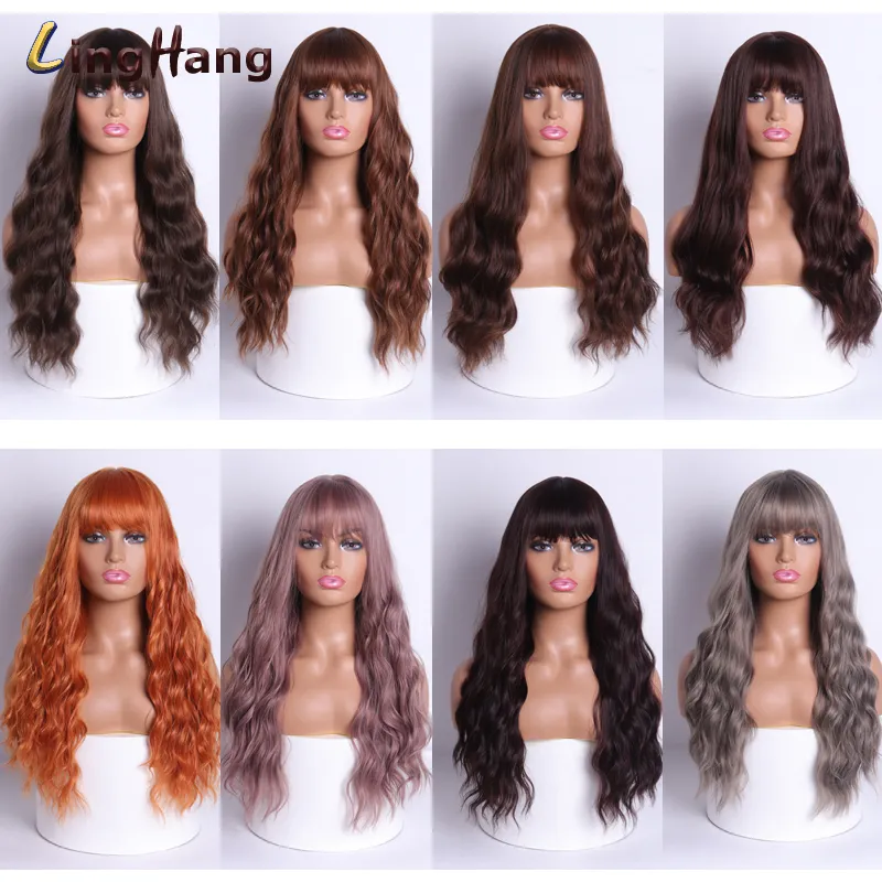 LX LONG WAVY WIGS 보라색 가발을 가진 가발 가발 여성을위한 가발 열 저항성 섬유 애니메이션 코스프레 factory Direct