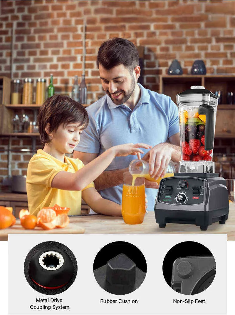 BioloMix 3HP 2200W Heavy Duty di grado commerciale frullatore con timer spremiagrumi frutta robot da cucina frullati di ghiaccio BPA vaso da 2 litri H1103263t