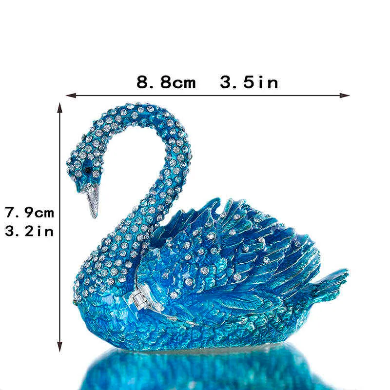 H&D Elegant Blue Swan Trinket Keepsake Box Ornament Crystals Hinged Figurine Collectible Bejeweled Ring Holder Wedding Favors 211108