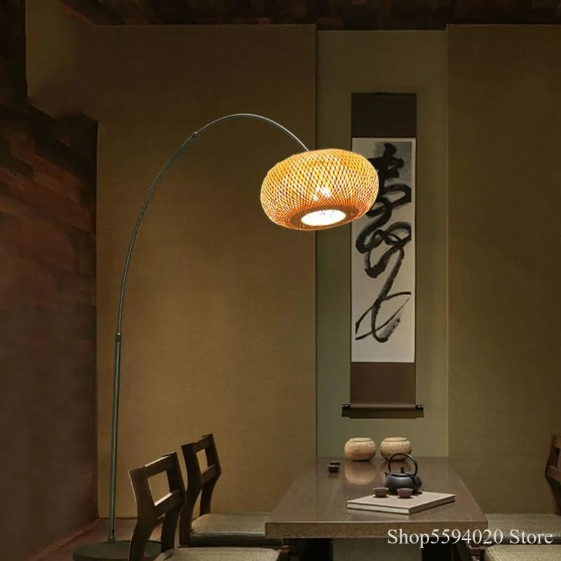 صينية زين الصيد الأرضية مصباح اليابان غرفة المعيشة تايهاوس LED مصباح الأرضية قوس الخشب الظل اللامباراس دي PIE206A