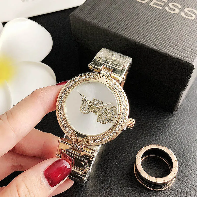 Populaire décontracté Top marque femmes fille cristal style acier métal bande quartz montre-bracelet GS26
