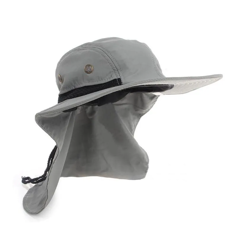 Cappelli a tesa larga Funzione estiva Collo con patta Boonie Hat Pesca Escursionismo Safari Outdoor Sun Bucket Bush Cap Casual Style179E