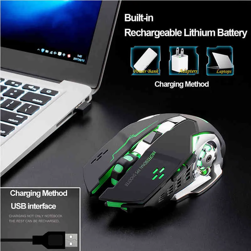 X8 Draadloze oplaadbare Silent LED Backlit USB Optische Ergonomische Gaming LOL Muizen Surfen Gamer Muis PC