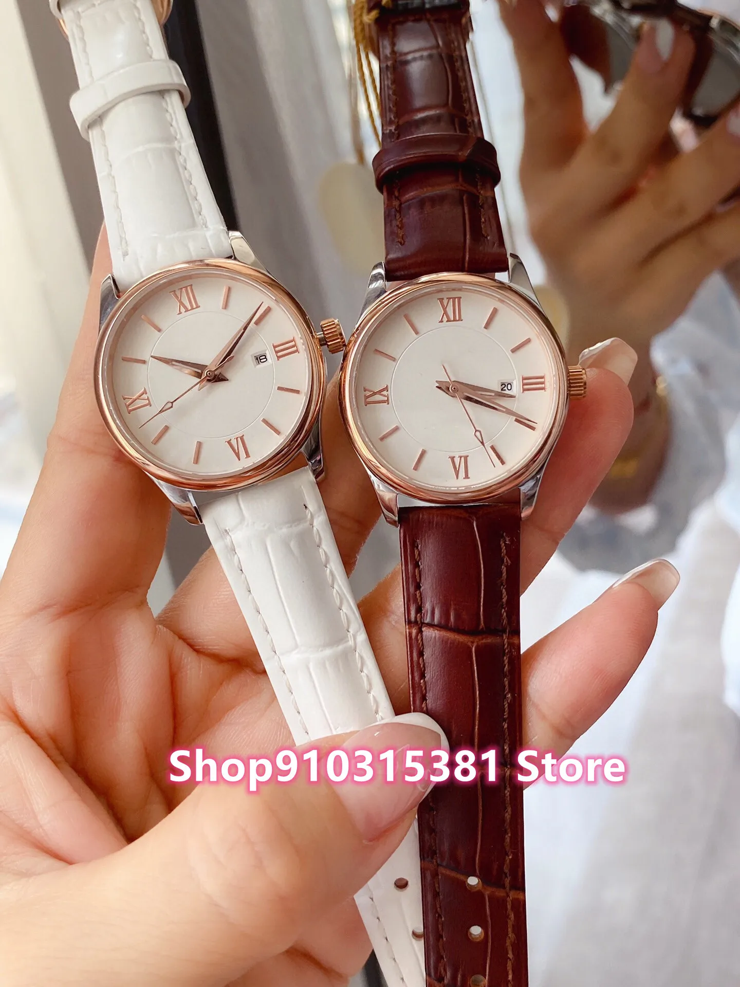 Classic Women Geometric Rome Number Watches Rose Gold Stainless steel calendar Wristwatch Lady Dress Quartz clock 32mm