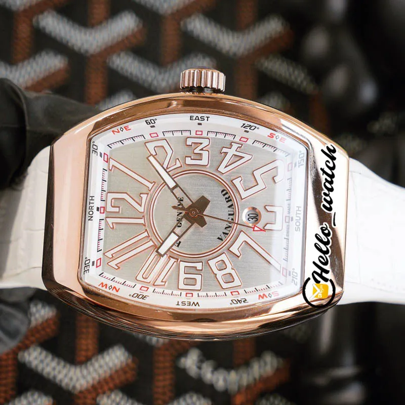 2021 Vanguard Yachting V 45 SC DT Automatyczne męskie zegarek Rose Gold Case 3D Cyfrowy znak White Dial Czarny skórzany pasek HWFM H2726