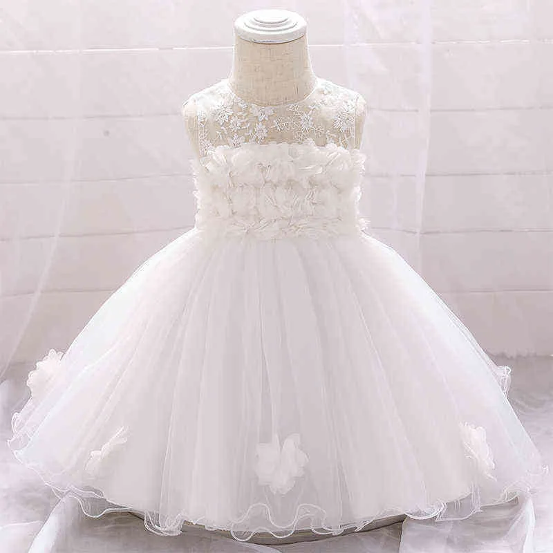 Cute Lace Flower Tulle Christening Princess Toddler Birthday Party Baby Girl Ball Gown Dress Newborn Children Baptism 1 Year G1129