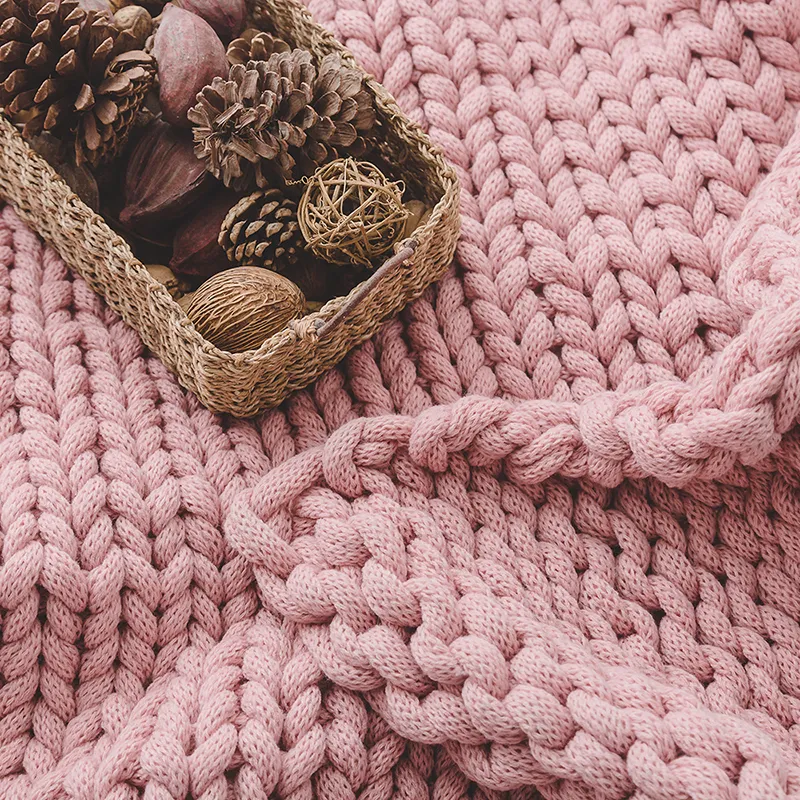 Chunky Dzianiny Koc Dekoracji Sypialnia Gruby Dywan podłogowy Ręka Crochet Cosy Wagony Łóżko Sofa Rzut