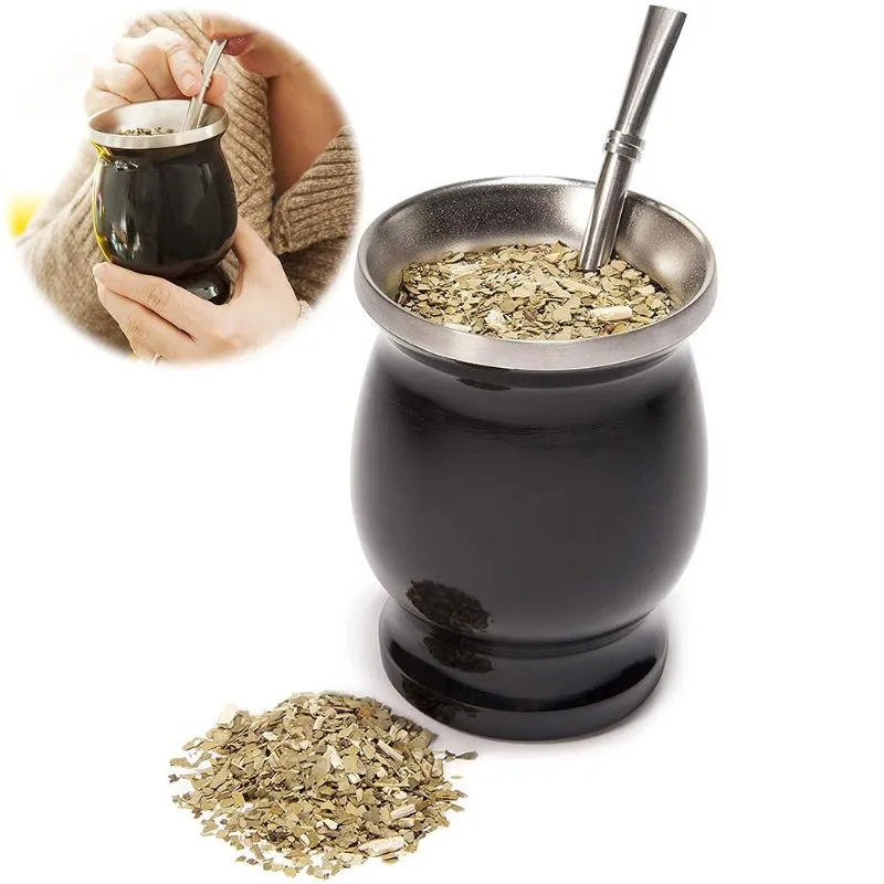 أكواب 8oz yerba mate natural natural gourd tea cup tainless steel bombillas straw becher mit strohhalm272o