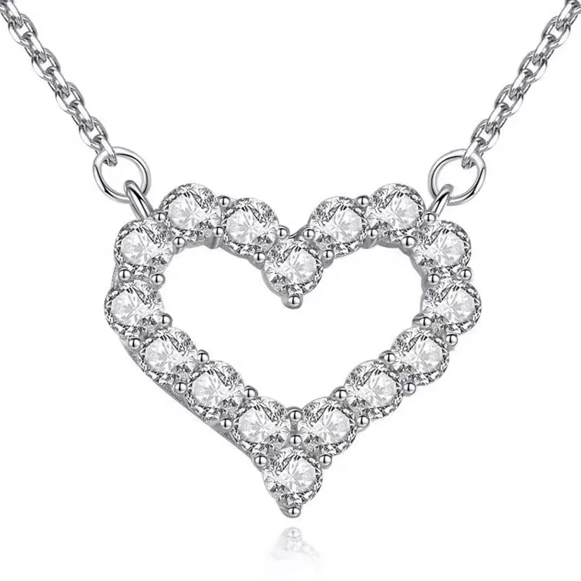 Vecalon Heart Love Pendant 925 Sterling Silver Pave 5A Zircon Wedding Pendants With Necklace For Women Bridal Party Diamond Jewelr270r