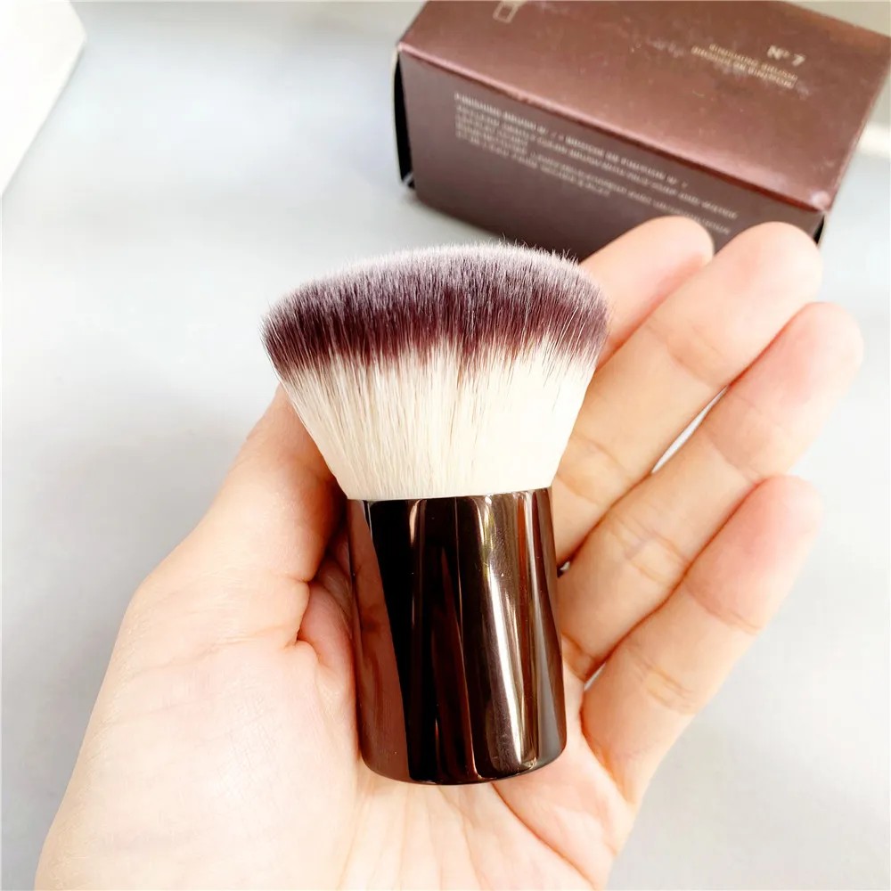 HG No7 Finishing Makeup Powder Brush Soft Portable Blush Bronzer Kabuki Brush Brown Metal Beauty Cosmetics Tool8349883