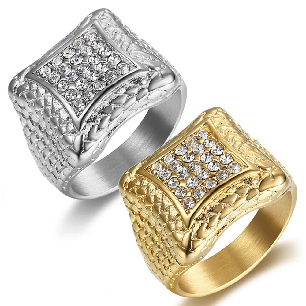 Bagues en diamant pour hommes, or blanc, or, argent, zircon complet, titane, acier inoxydable, grand anillo, bijoux cool, accessoire de fête