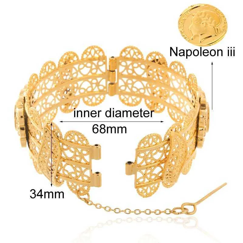 Napoleon Iii Coins Bangle Big Chunky Bangle for Women Gold Color French Wide Bracelets Ethiopian /middle East Style B20 Q0717
