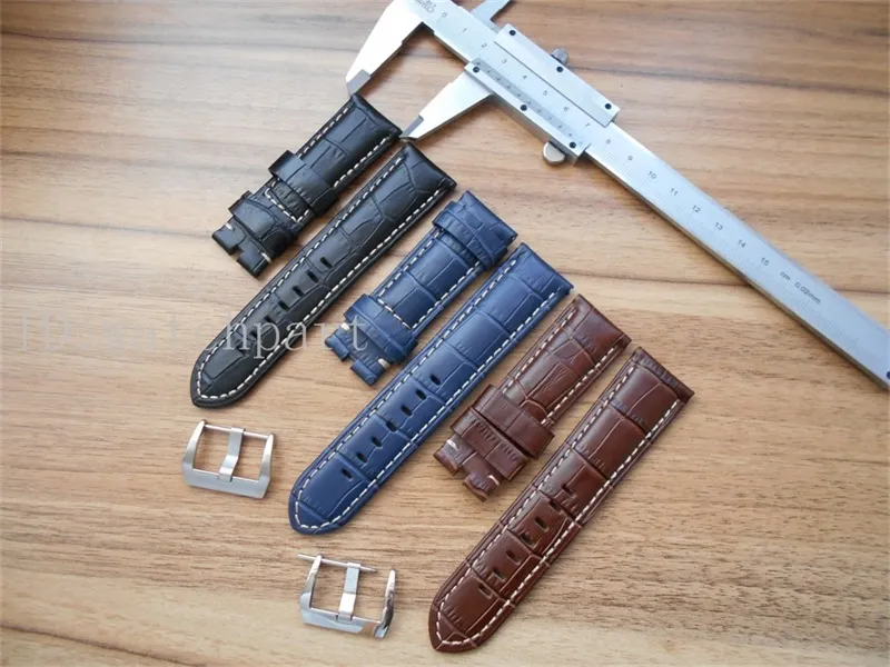 Atacado 24mm Genuine Leather Watch Strap com pincel / polonês fivela cabe 44mm painel relógios preto marrom azul relógio handmade