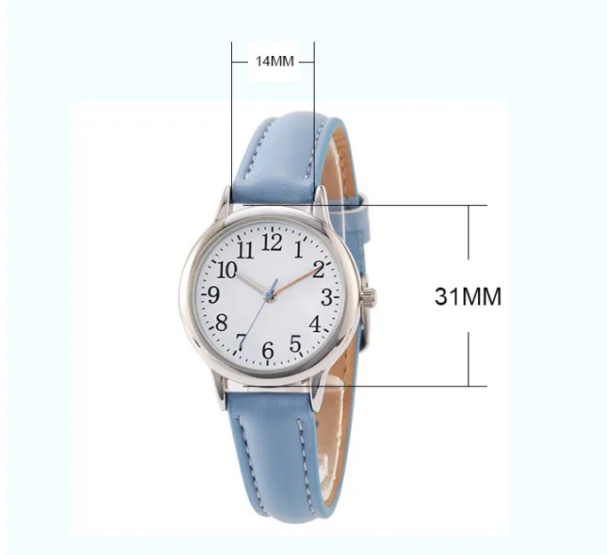 Casual Style Clear Numbers Fine Leather Strap Quartz Womens Watches Simple Elegant Students Watch 31MM Dial Metal Buckle Wristwatc270g