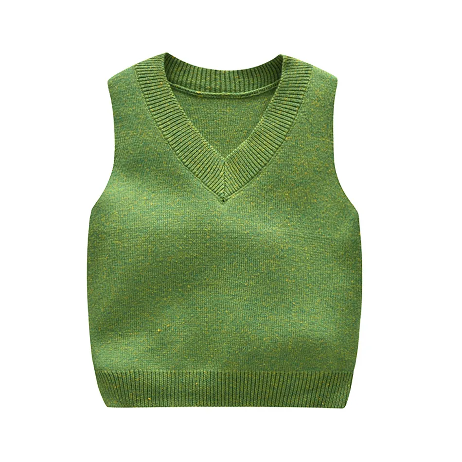 Maglione senza maniche in maglia di cotone neonato Maglione bambini lavorato a maglia bambini Top interno Inverno Morbido e caldo scollo a V Tinta unita Homewear 210308