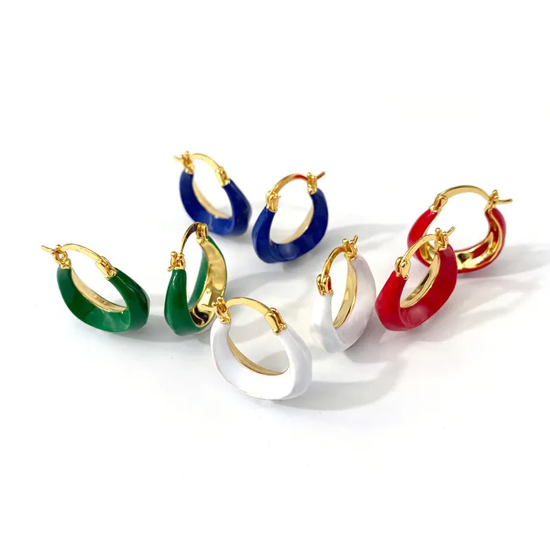 Königsblaue Emaille-Tropfen-Street-Fashion-Metallic-Stil, schlichte grüne Ohrringe, rote Farbe, Luxus-Marken-Ohrring-Schmuck