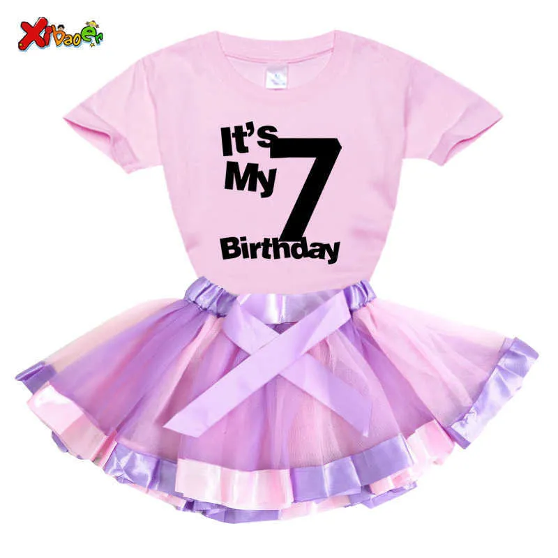 Baby Girl Birthday DrRainbow Abiti bambini Ragazze 3 4 5 Anni Abbigliamento casual bambini Bambine Gonna feste personalizzata personalizzata X0803