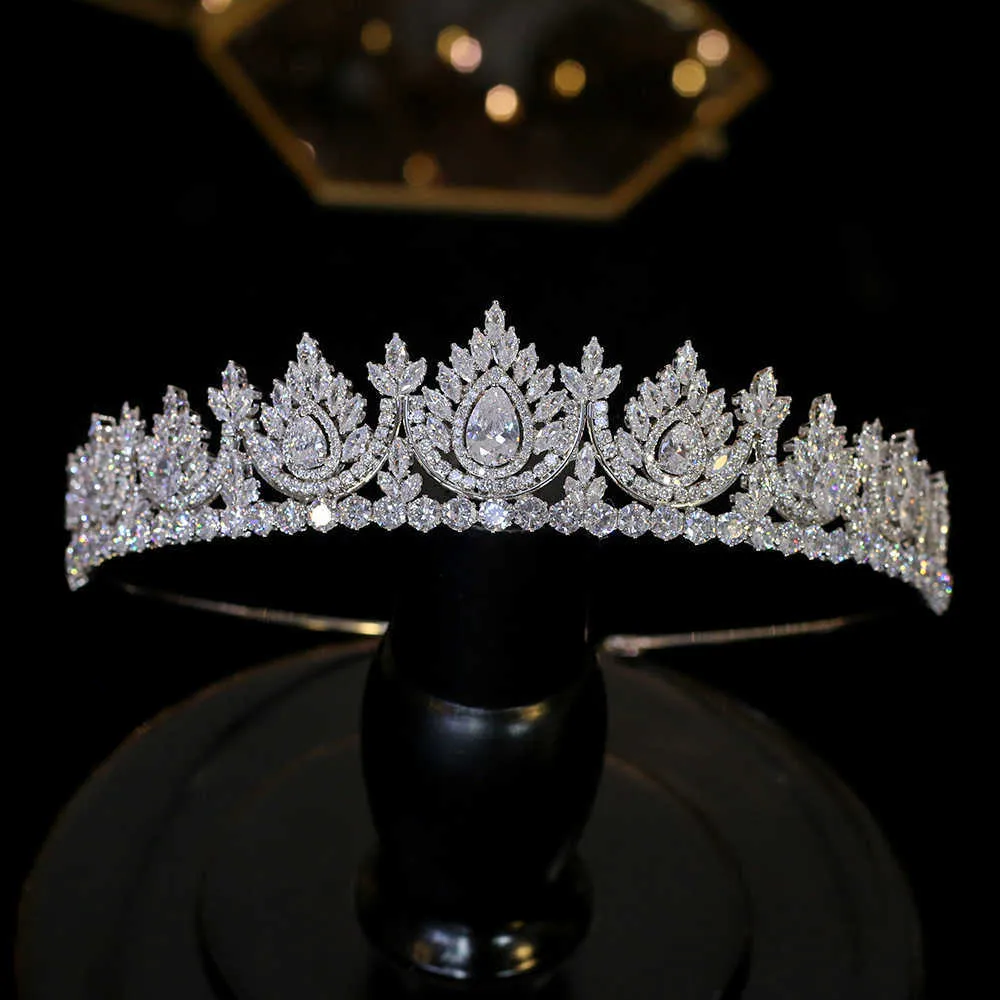 Luxury Cubic Zirconia Dripping Headwear Bridal Crystal Crown Wedding Hair Accessories Beauty Graduation Bride Tiaras 210616