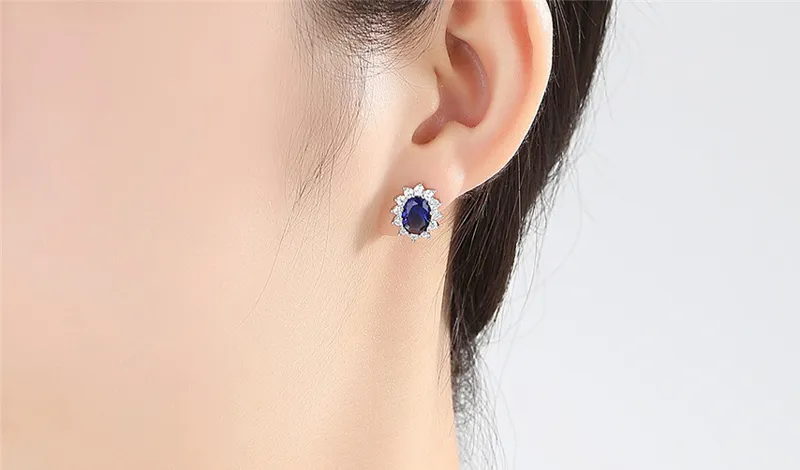 Panash Nieuw ontwerplab Blue Sapphires Stud -oorbellen Originele Sterling Silver 925 Sieraden Gift voor vrouwen Brincos4527849