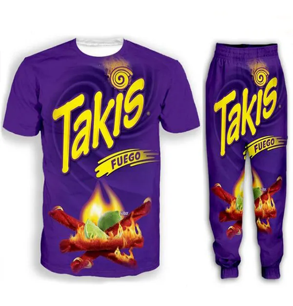 Wholesale--2022 New Fashion Casual Snacks Takis 3d All Over Print Tracksuits T-Shirt+joggers Pants Suit Women Men @060