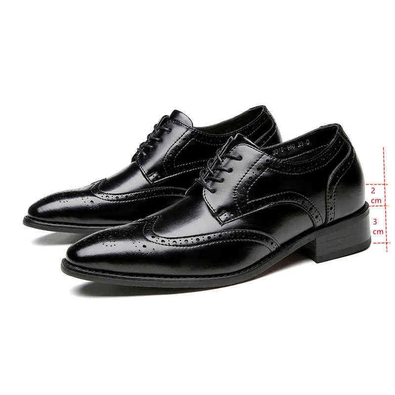 Jurk schoenen misalwa lederen brogue mannen lift plat / 5 cm Hoogte verhogen Lift Formele Business Office 220223