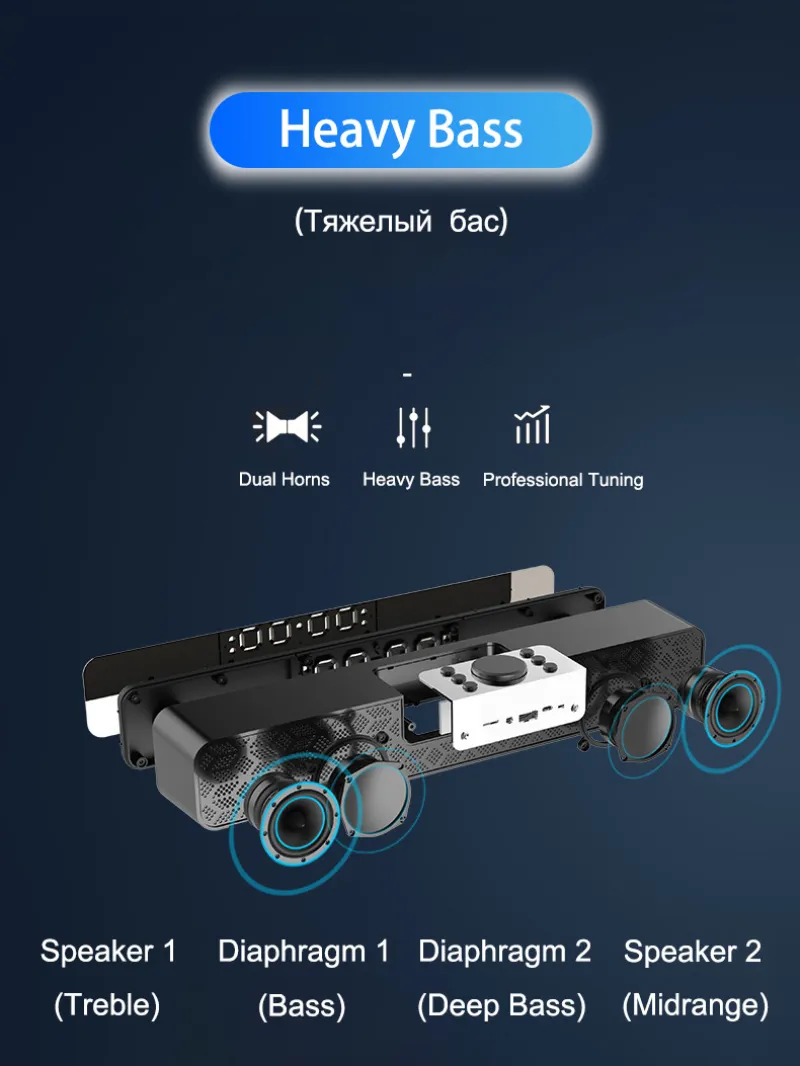 Bluetooth5.0 Datorhögtalare Tung bas Subwoofer Musikspelare med FM-radiofunktion Väckarklocktemperaturvisning