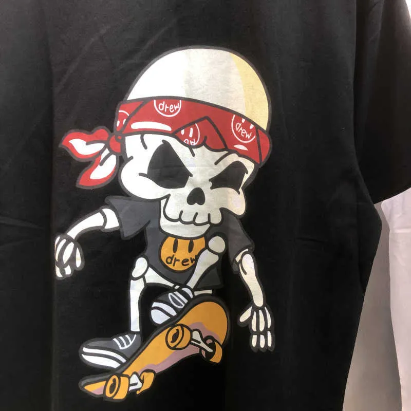 Men's T-Shirts 2021 summer new fashion cartoon pirate skateboard smiling face print hip hop men's cotton loose short sleeve T-shirt
