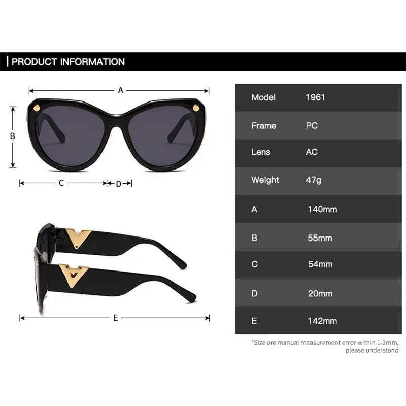 Sunglasses Oversized Cat Eye Women Fashion Cateye Sun Glasses For Ladies Vintage Big Frame Sunglass268N