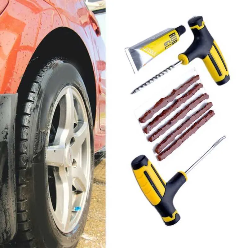 Tyre Puncture Emergency Repair Kit Flat Tire Tools Tyre Plug Off-Road Tires Rubber Cement 5 Plugs DIY Car Home Patch