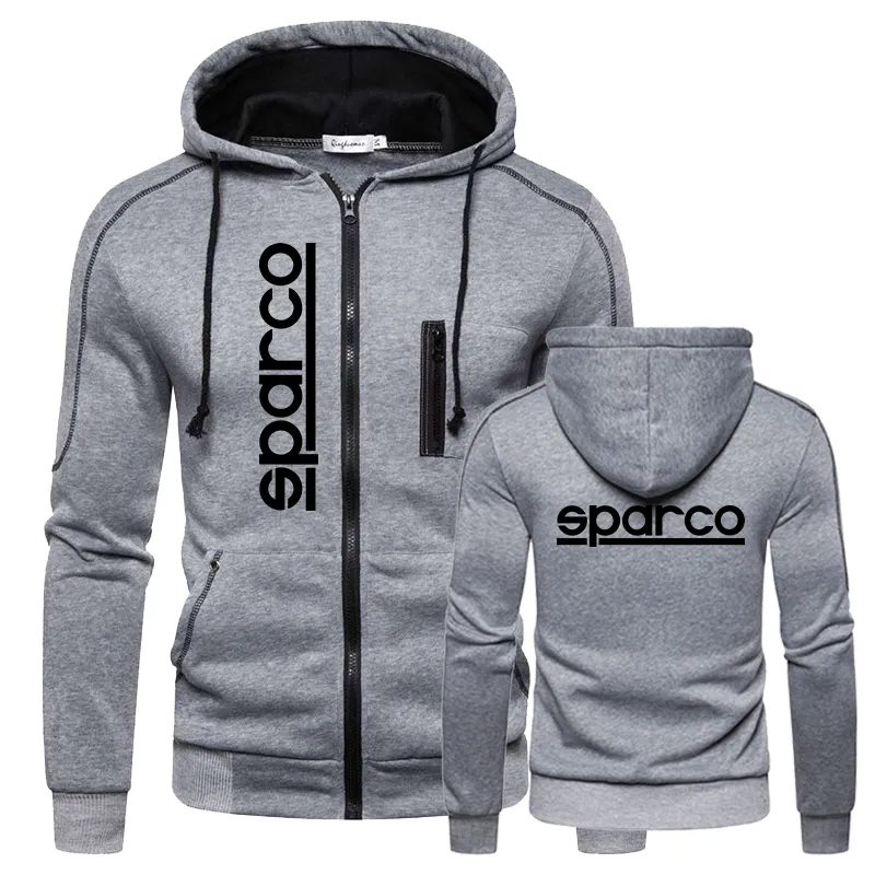 Men's Sparco Print Hoodie Outerwear Sport Zipper Hoodies Multi-zip Slim Hooded Jacket Casual Long Sleeve Sweatshirts 220215